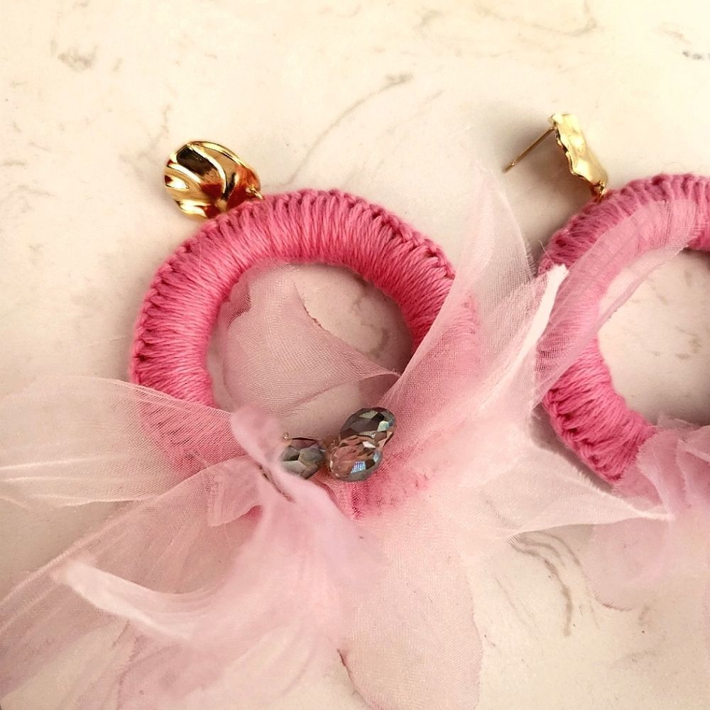 New handmade earrings floral pastel gold plated crystals
